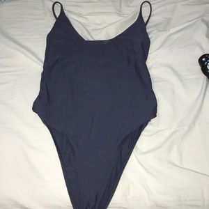One piece swim suit. Blue/gray color
